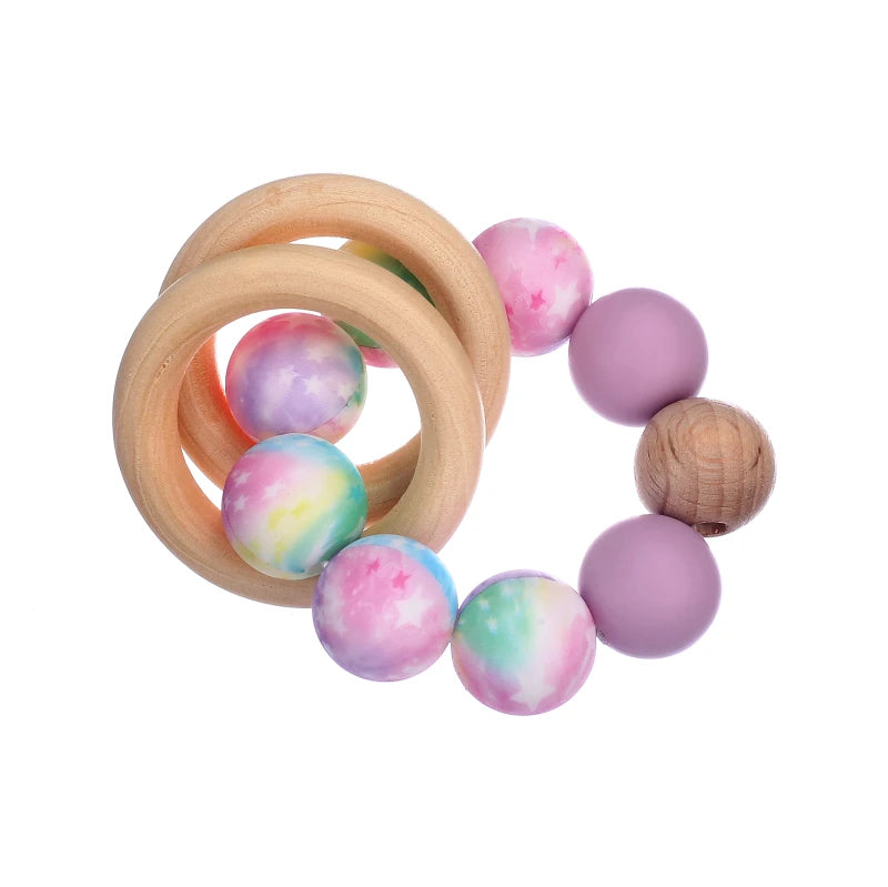 Baby Silicone Teether Ring Pendant Food Grade Silicone Round Beads Bracelet Rattle Toys For Baby Teething Safe Care Chew Toys