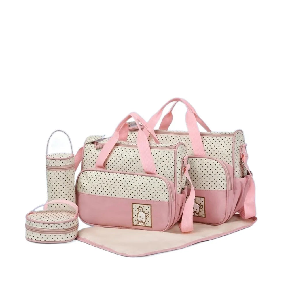 5Pcs/Set Large Capacity Baby Bag for Mom Multifunctional Changing Pad Newborn Accessories Bag Fashion Built-in Diaper Pad