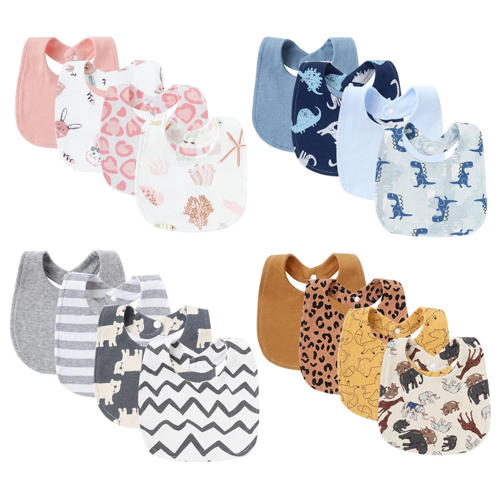 4Pcs Baby Bibs Burp Clothes Cartoon Newborn Saliva Towels for Girls Boys Cotton Kids Apron Infant Accessories Toddler Bibs Set