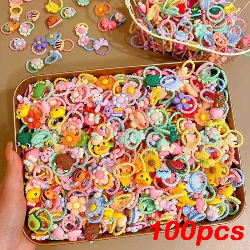 50Pcs/Lot Children Hair Accessories Girls Cartoon Elastic Hair Bands Baby Head Rope Kids Small Animal Headband Cute Headdress