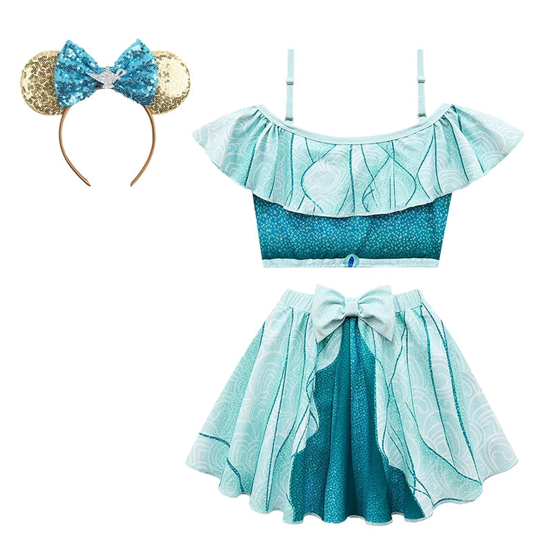 Swimsuit 2022 New Girls Snow Queen Elsa Anna Princess Swimwear Children One-pieces Rapunzel Melinda Tiana Baby Swimming Bikinis