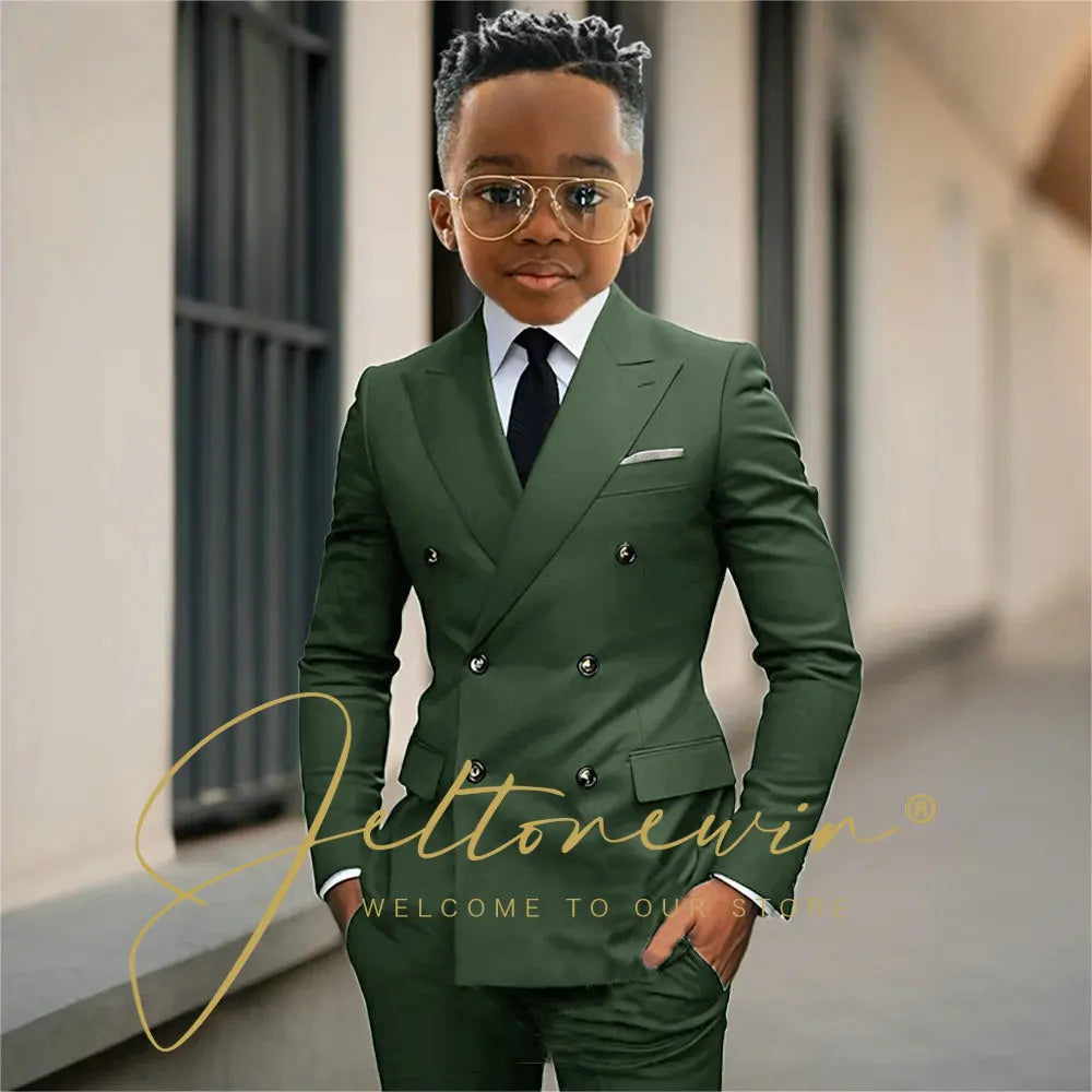 Boy's Beige Suit Set Double Breasted Blazer Pants 2 Pieces Classic kids Wedding Tuxedos Children Party Suits outfits