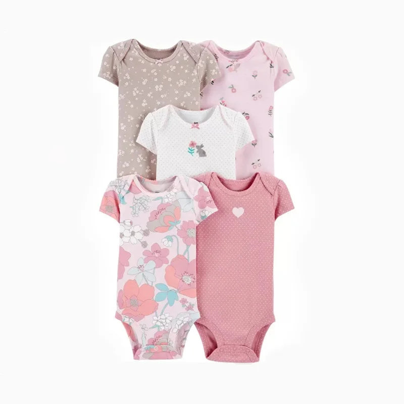 Newborn Baby Girl Boy Clothes Summer Short-Sleeve 100% Cotton Baby Romper Toddler Kids Bodysuit Children's Clothing 5 PCS/SET
