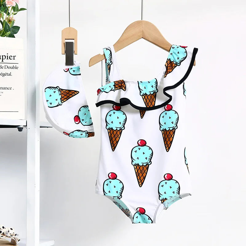 Children's Swimsuit One-piece Girl Swimsuit Cartoon Pattern Cute Little Middle Children Beach Swimsuit
