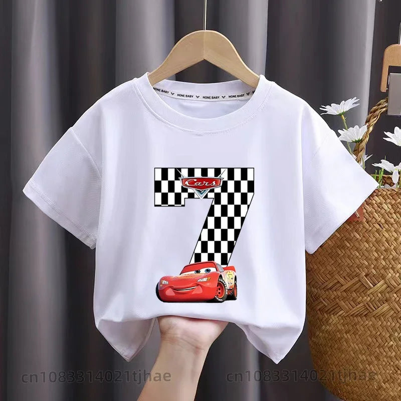Cars 0-9 Birthday Kids Cosplay COTTON T-shirts for Babys T-Shirt Costume Tees Baby Party T Shirt Clothes Children Tops