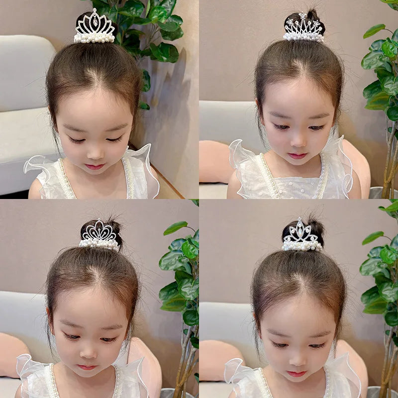 Fashion Pearl Crown Princess Elastic Hair Bands Cute Kids Hair Ties Girls Accessories Baby Headwear