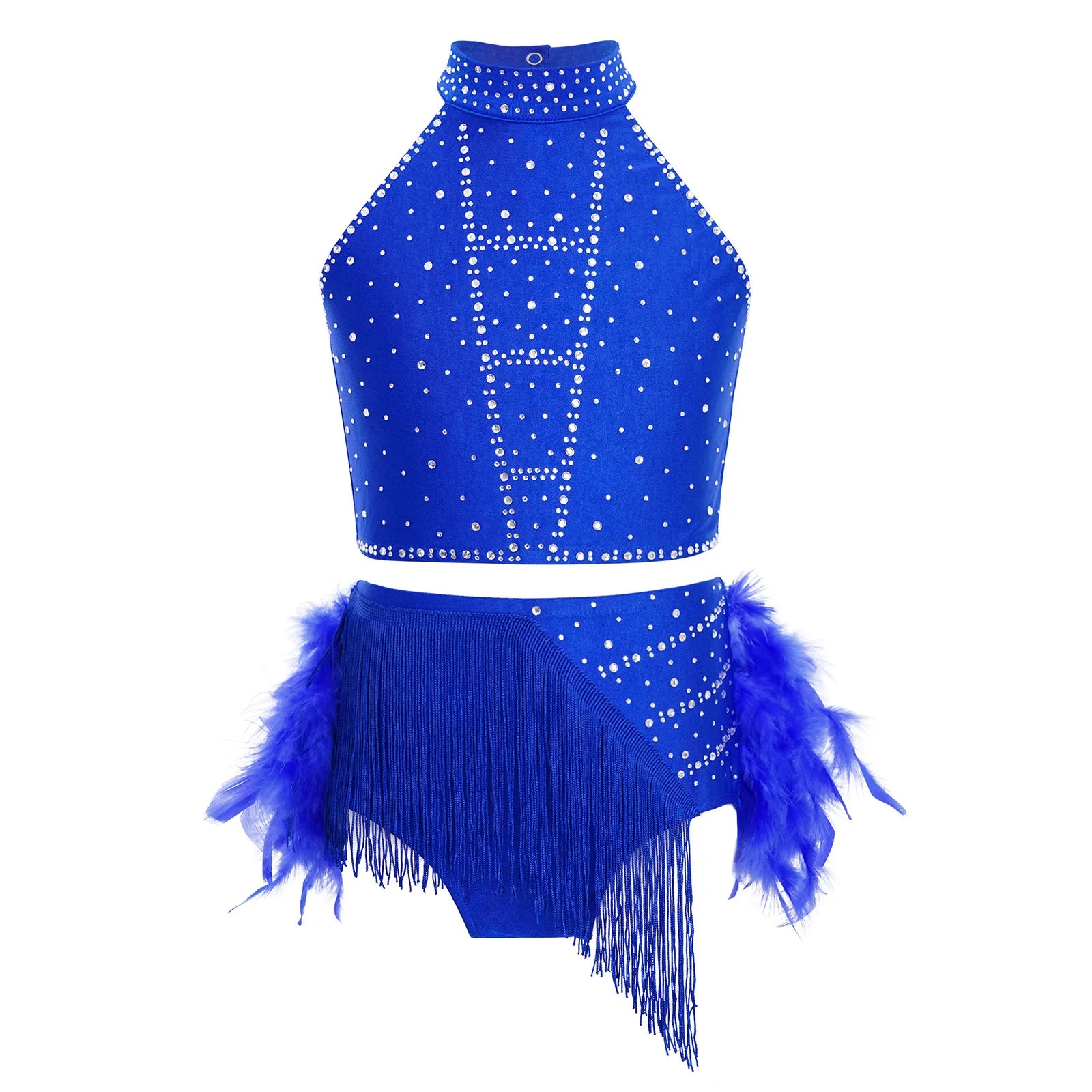 Kids Girls Ballet Samba Rumba Dance Outfits Latin Dance Performance Costume Crop Top with Tassels Feather Skirt Dance Wear