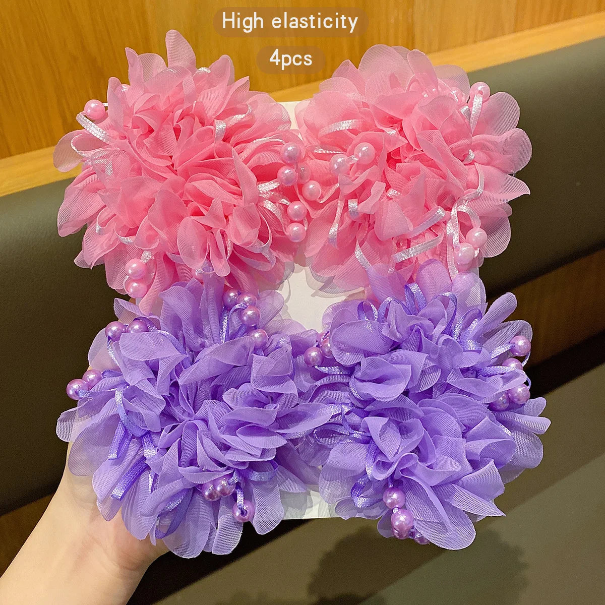 4 little girls, cute pink and purple headbands, children's hair accessories with floral headbands