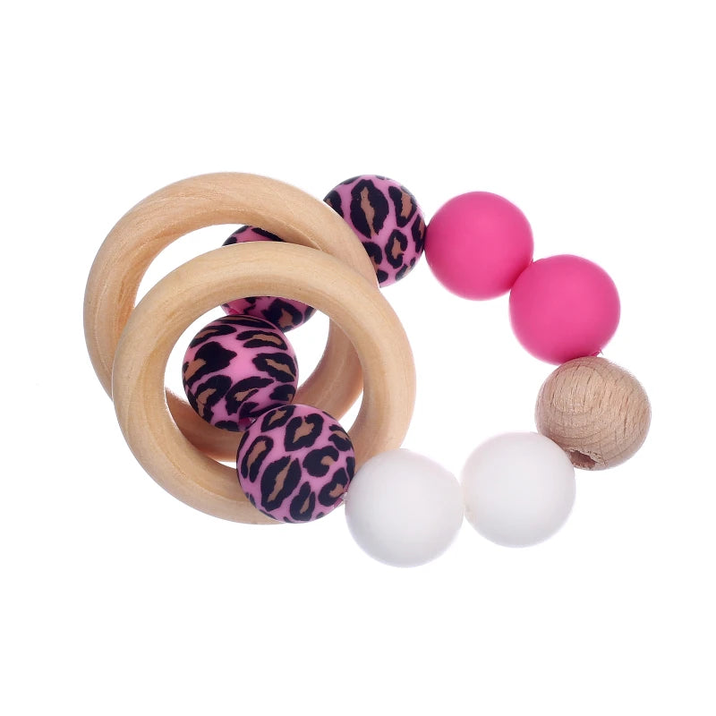 Baby Silicone Teether Ring Pendant Food Grade Silicone Round Beads Bracelet Rattle Toys For Baby Teething Safe Care Chew Toys