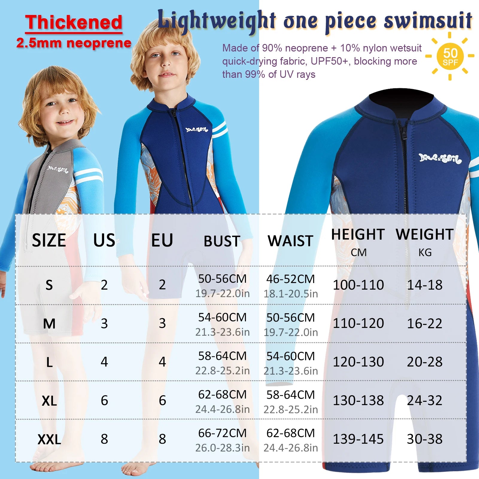 Boys Wetsuits Warm Diving Suit One-Piece 2.5MM Neoprene Thick Surfing Snorkeling Zipper Kids Swimsuits Jellyfish Scuba Swimwear