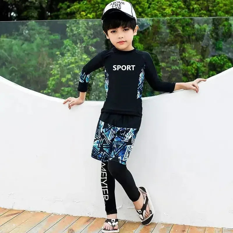 Swimming Suit for Children, Babies, Teenagers, Students, Boys and Girls Long Sleeves+pants+shorts 3pcs Swimsuit Girls Swimwear