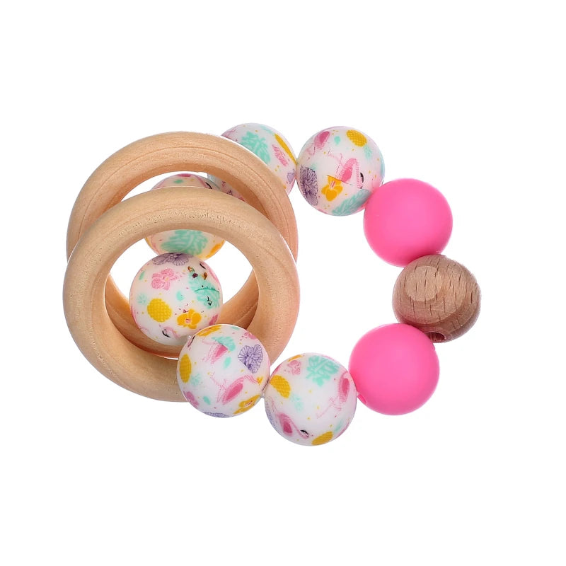 Baby Silicone Teether Ring Pendant Food Grade Silicone Round Beads Bracelet Rattle Toys For Baby Teething Safe Care Chew Toys