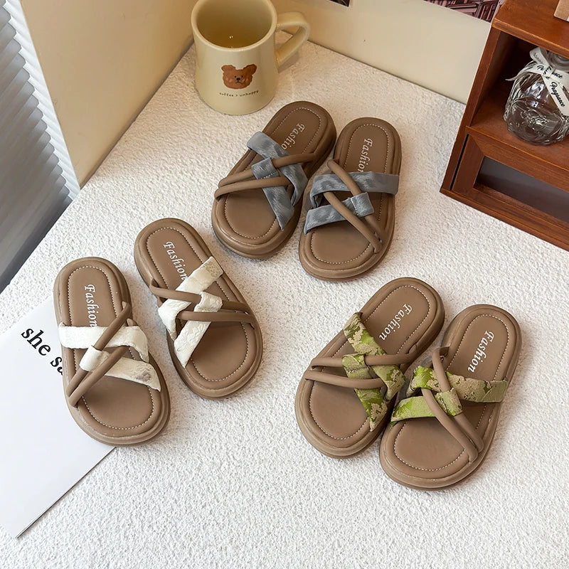 Kids Print-Motif Chunky Pool Sandals for Girls 2025 Summer Non-slip Toddler Beach Slippers Simple Chic Comfort Girls Water Shoes