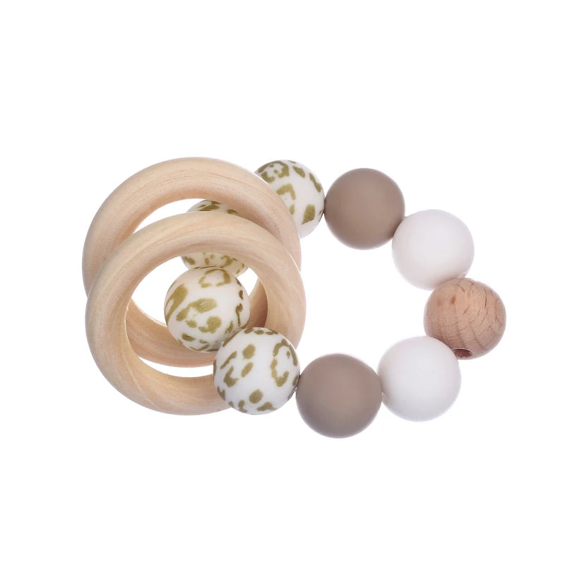 Baby Silicone Teether Ring Pendant Food Grade Silicone Round Beads Bracelet Rattle Toys For Baby Teething Safe Care Chew Toys