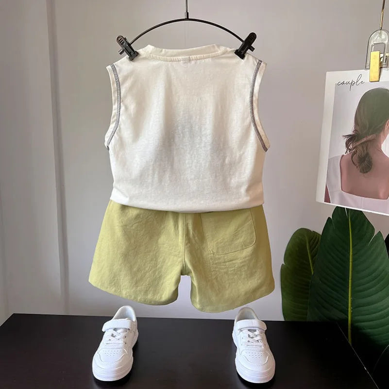 Outdoor Clothes for Children Boys Summer Kids Baby 2PC Sleeveless Top & Pants Shorts Sporty Outfit Premium Cotton 2-10 Years Old