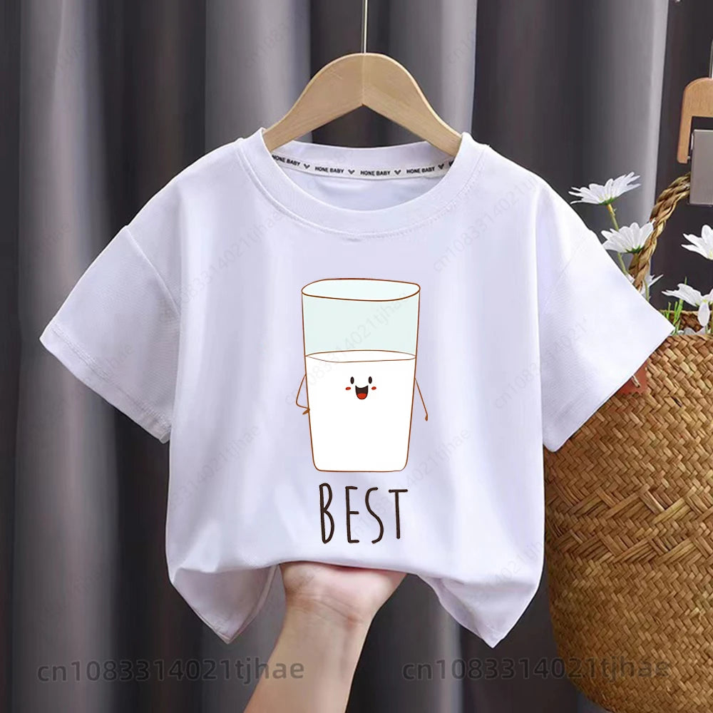 Funny Best Friend Twins Kids T-shirt for Baby Sandwich and Hamburger Food Tshirt Casual Shirt Tops Twins Brother Sister Tees