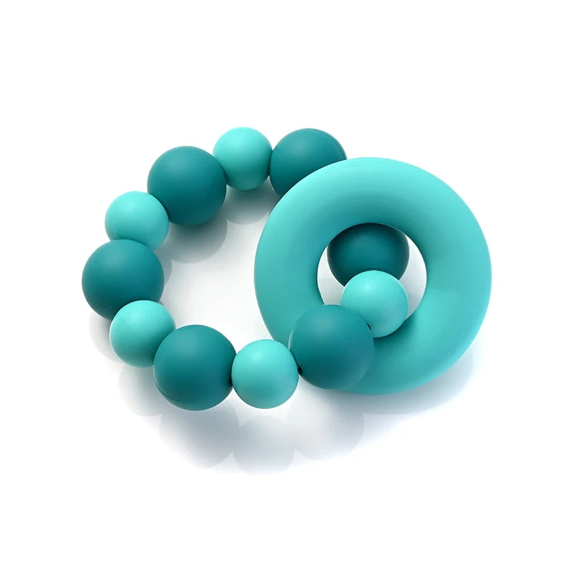 Baby Silicone Teether Ring Pendant Food Grade Silicone Round Beads Bracelet Rattle Toys For Baby Teething Safe Care Chew Toys