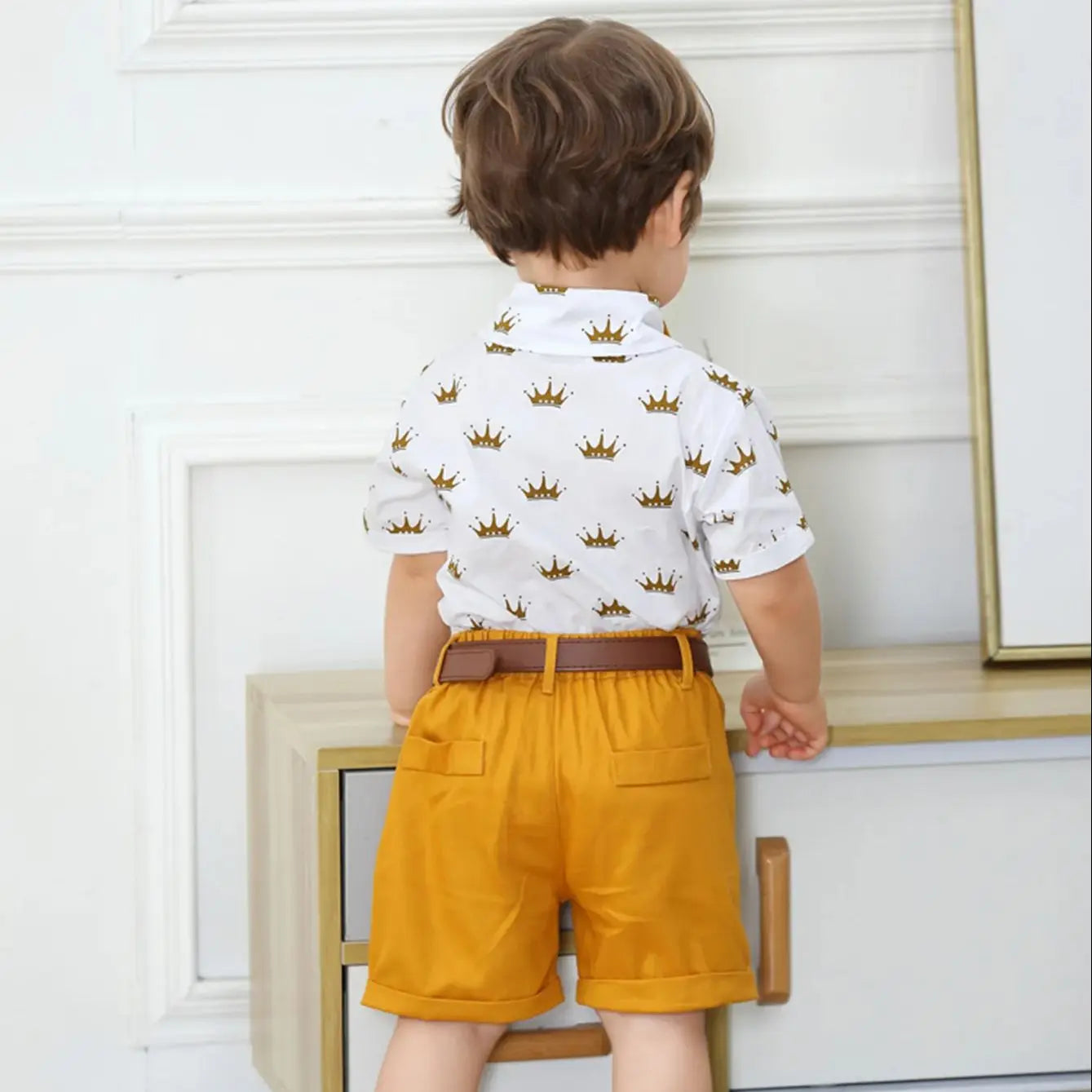 Kids Boys Clothes Sets Gentleman Suit Short Sleeve Shirt Bowtie With Suspender Shorts Pants Baby Children Formal School Outfits