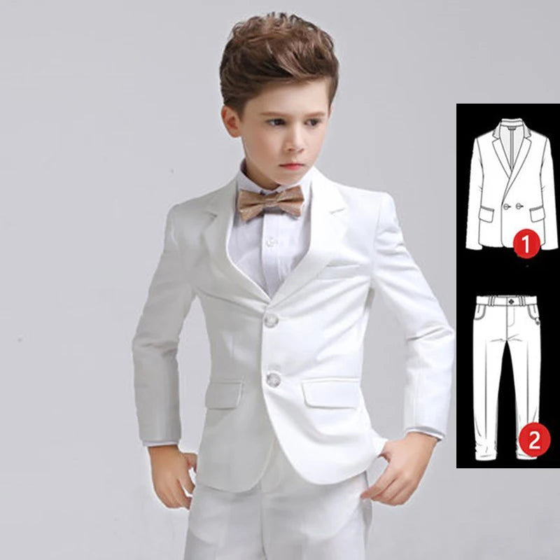 Formal Boys Suit For Wedding Children White Party Blazers Pants Baptism Outfit Kids Costume Gentlemen Teenager Prom Tuxedos Set