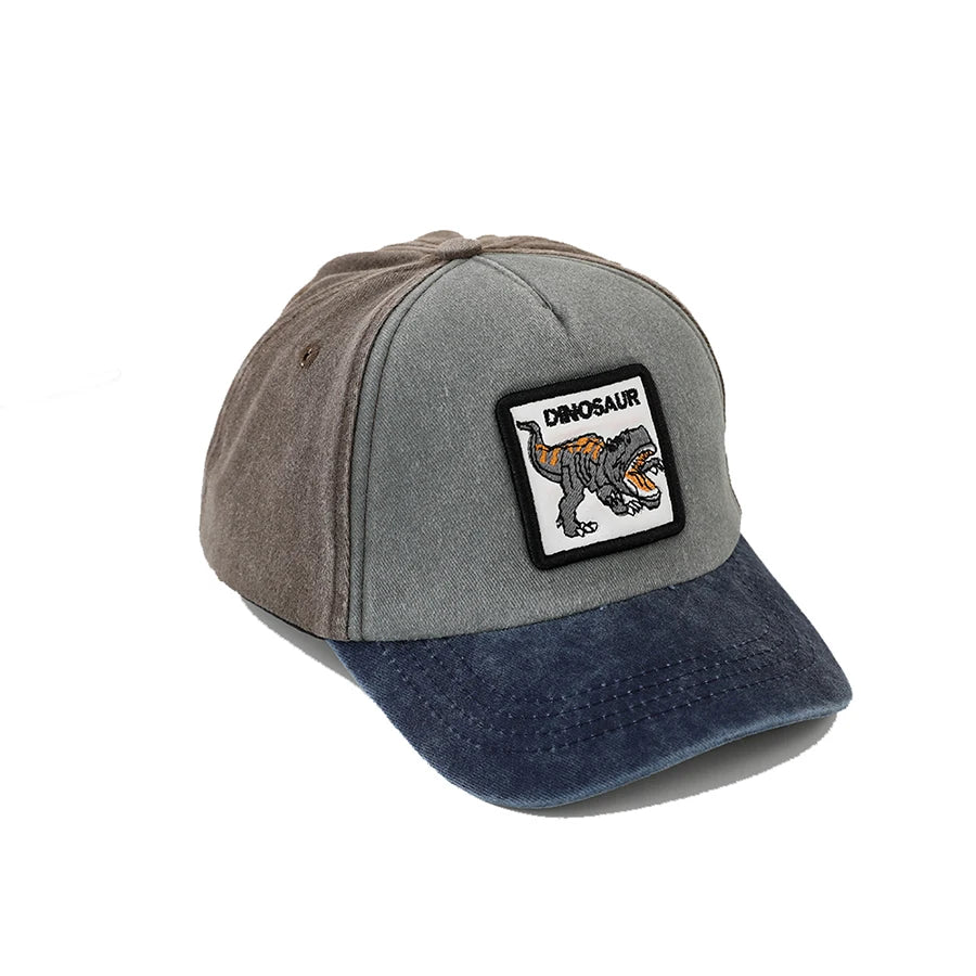 Summer Outdoor Washed Denim Sun Hat For kids Boys Girls Cartoon Dinosaur Embroidery Baby Baseball Cap Vintage Snapback Caps