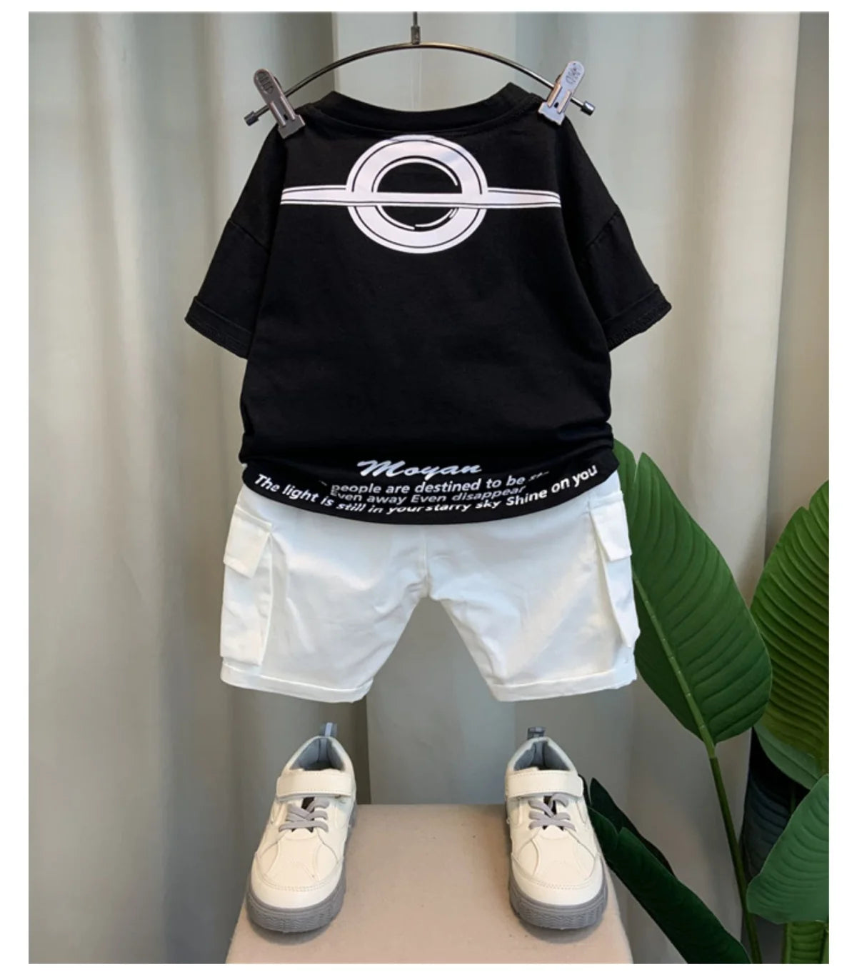Korean Children's Clothes 2025 Summer Kids Clothes Boys Casual Suit Baby Outdoor Clothes T-shirt + Letter Shorts Two Pieces Set