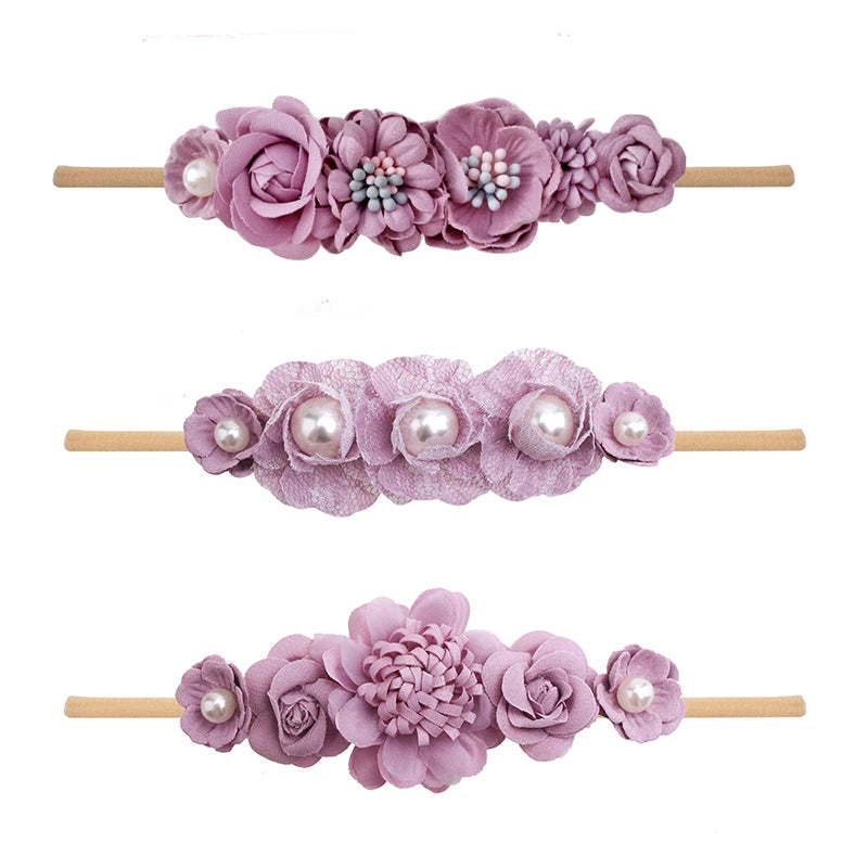 3pcs/set Baby Girl Headband Newborn Elastic Flower Toddler Hair Band Kids Headwear Nylon Soft Hairbands Child Hair Accessories