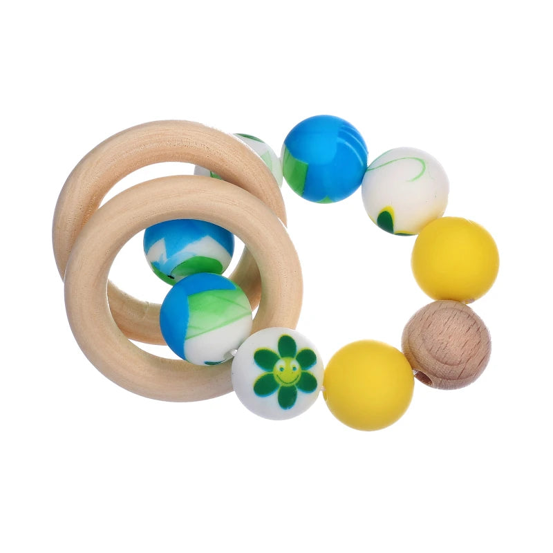 Baby Silicone Teether Ring Pendant Food Grade Silicone Round Beads Bracelet Rattle Toys For Baby Teething Safe Care Chew Toys