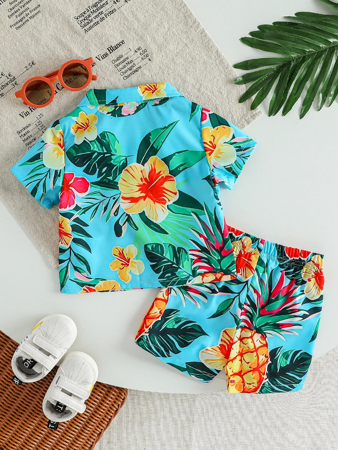 Summer Kids Beach Shirt Set Boys Baby Loose Printed Shirts Fashion Vacation Style Short Sleeve+short Pants Outfits For 1-3Y Sets