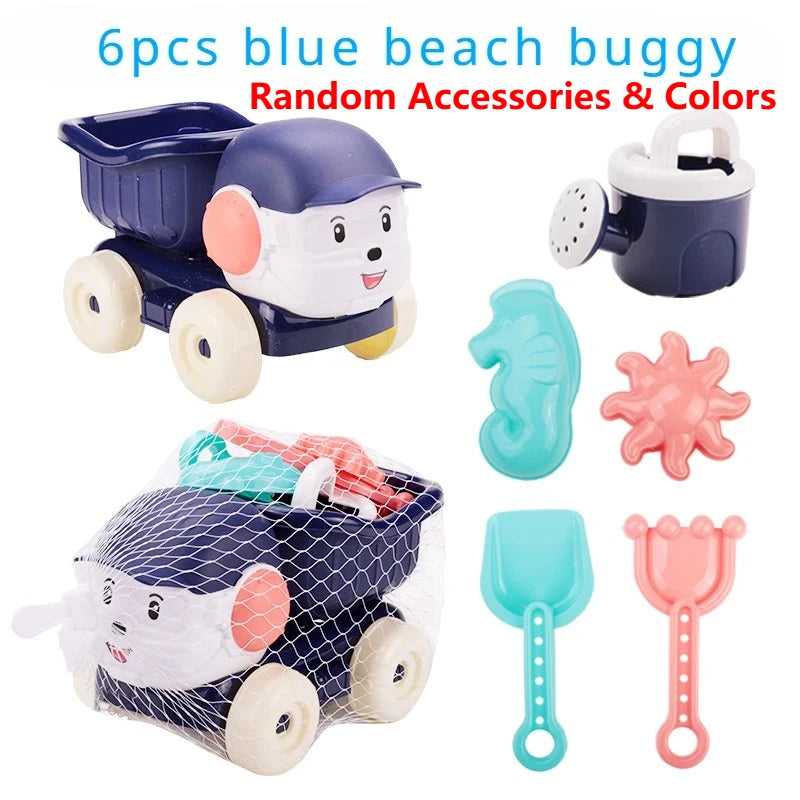 Beach Toy Set for Kids Sand Wheel Sand Bucket Scooter Shovel Rake Sailboat Hourglass Cute Molds Summer Outdoor Sandbox Sand Toys